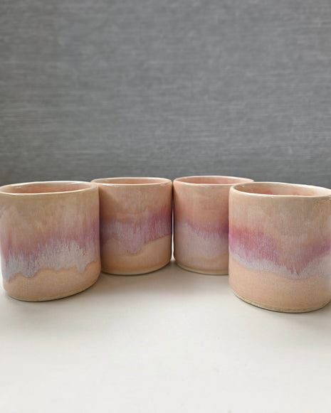 handmade ceramic lungo cups with a soft blush glaze