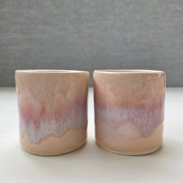 set of two handmade ceramic lungo cups with soft blush glaze