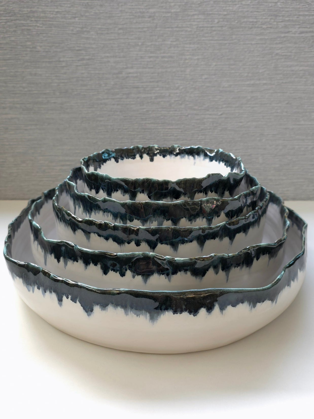 porcelain ruffled serving platters - set of 5