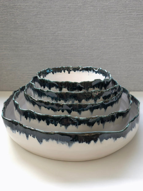 porcelain ruffled serving platters - set of 5