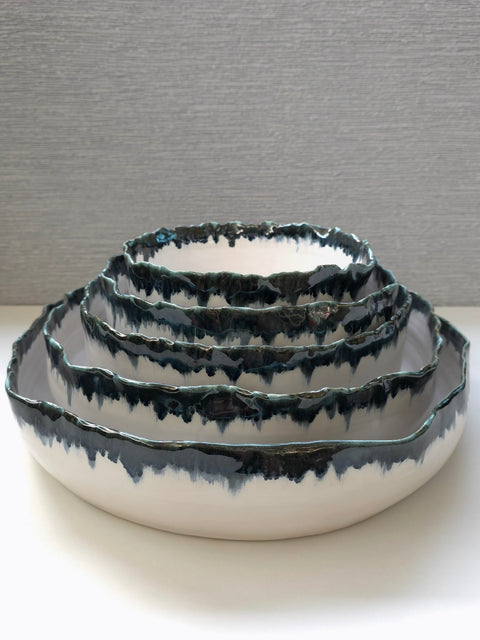 porcelain ruffled serving platters - set of 5